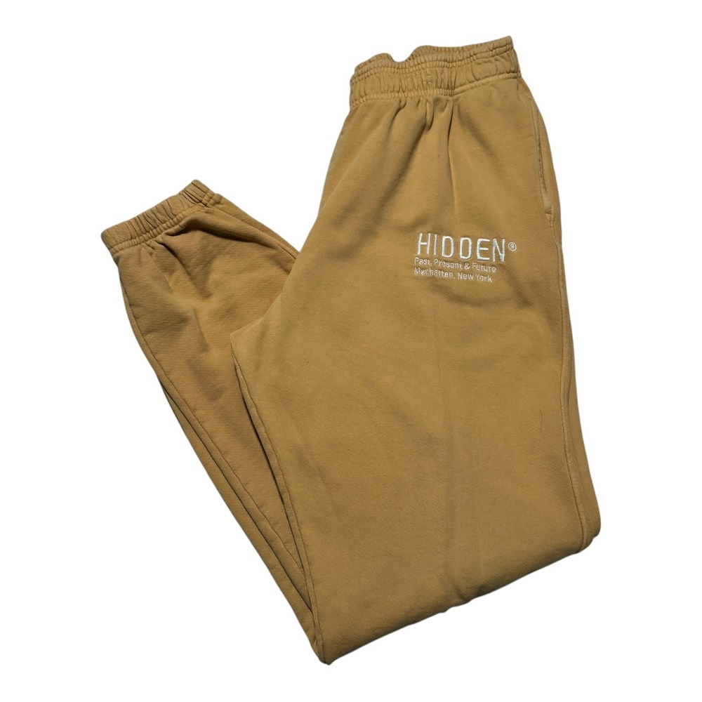 Hidden NY USA Made Yellow Elastic Leg‎ Cotton Sweatpants Men's XL NO DRAWSTRING